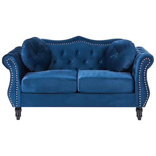 Sofa dla 2 osób SKIEN Welur Granatowy