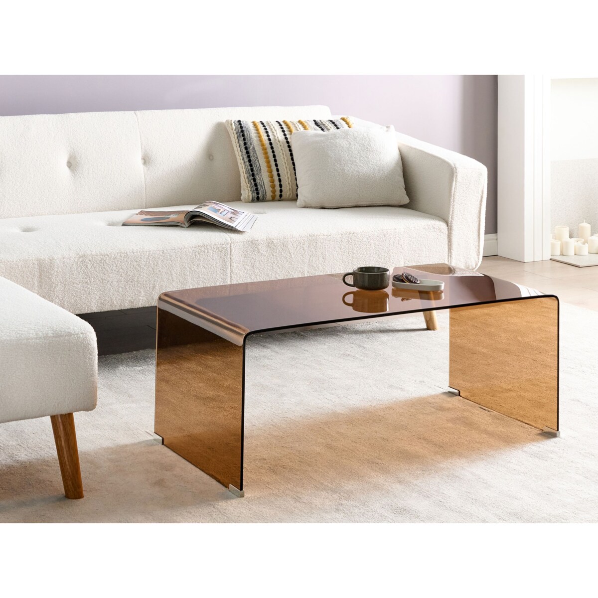 Stolik kawowy KENDALL Szkło hartowane Brązowy