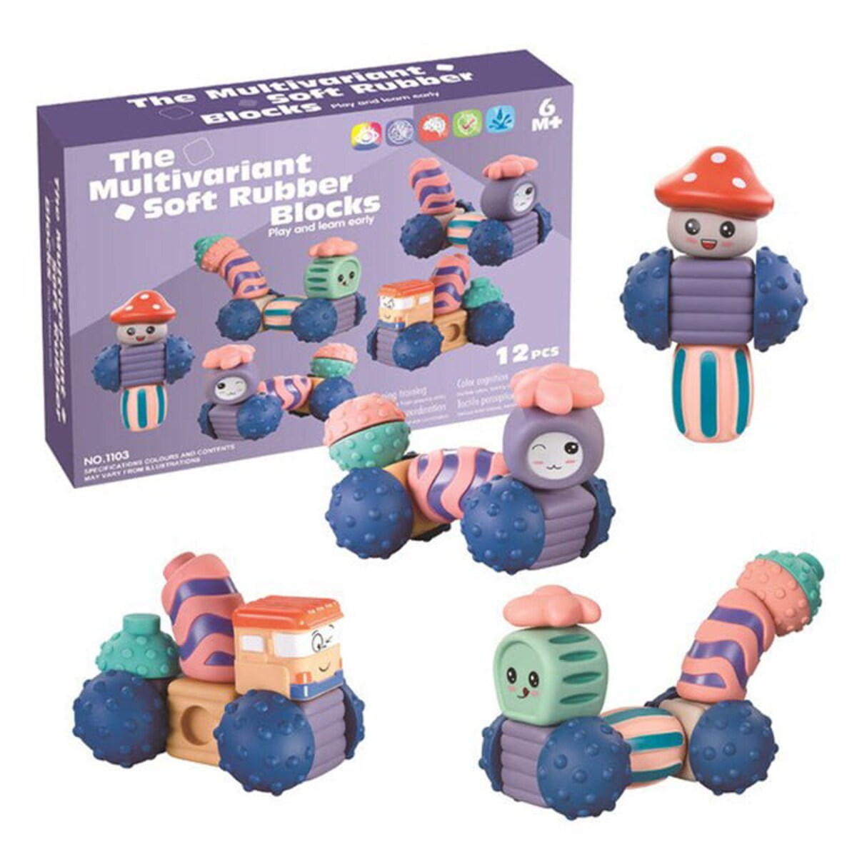 Robociki z Księżyca - miękkie klocki sensoryczne 12 elementów