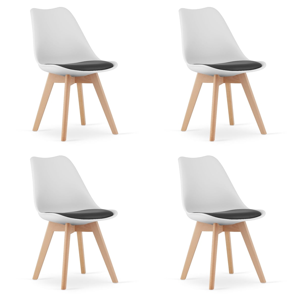 Krzesło Do Jadalni Kuchni Salonu Mark Biało Czarne / Nogi Naturalne X 4