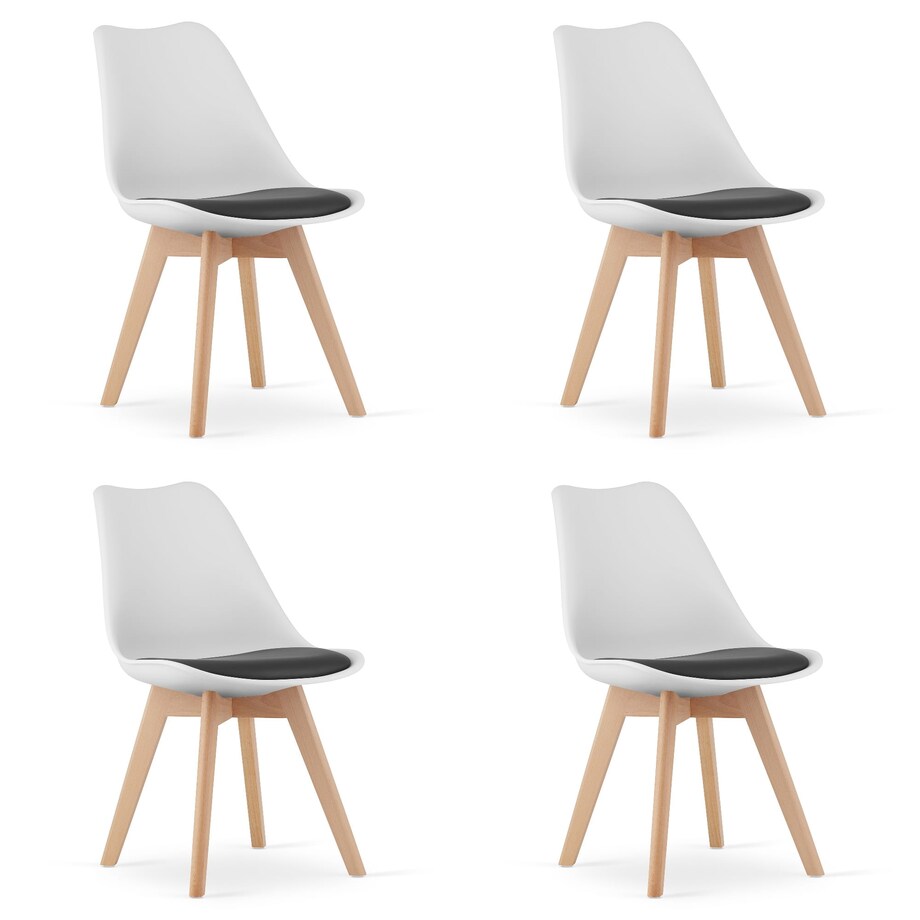 Krzesło Do Jadalni Kuchni Salonu Mark Biało Czarne / Nogi Naturalne X 4