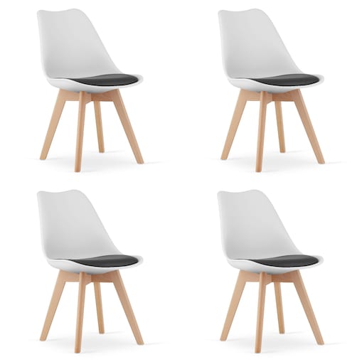 Krzesło Do Jadalni Kuchni Salonu Mark Biało Czarne / Nogi Naturalne X 4