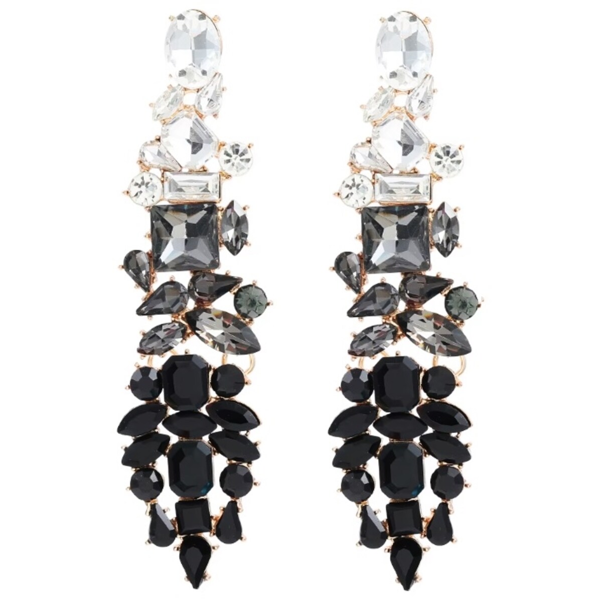 Długie złote czarne kolczyki grafitowe cyrkonie błyszczą NIETUZNKOWE efekt