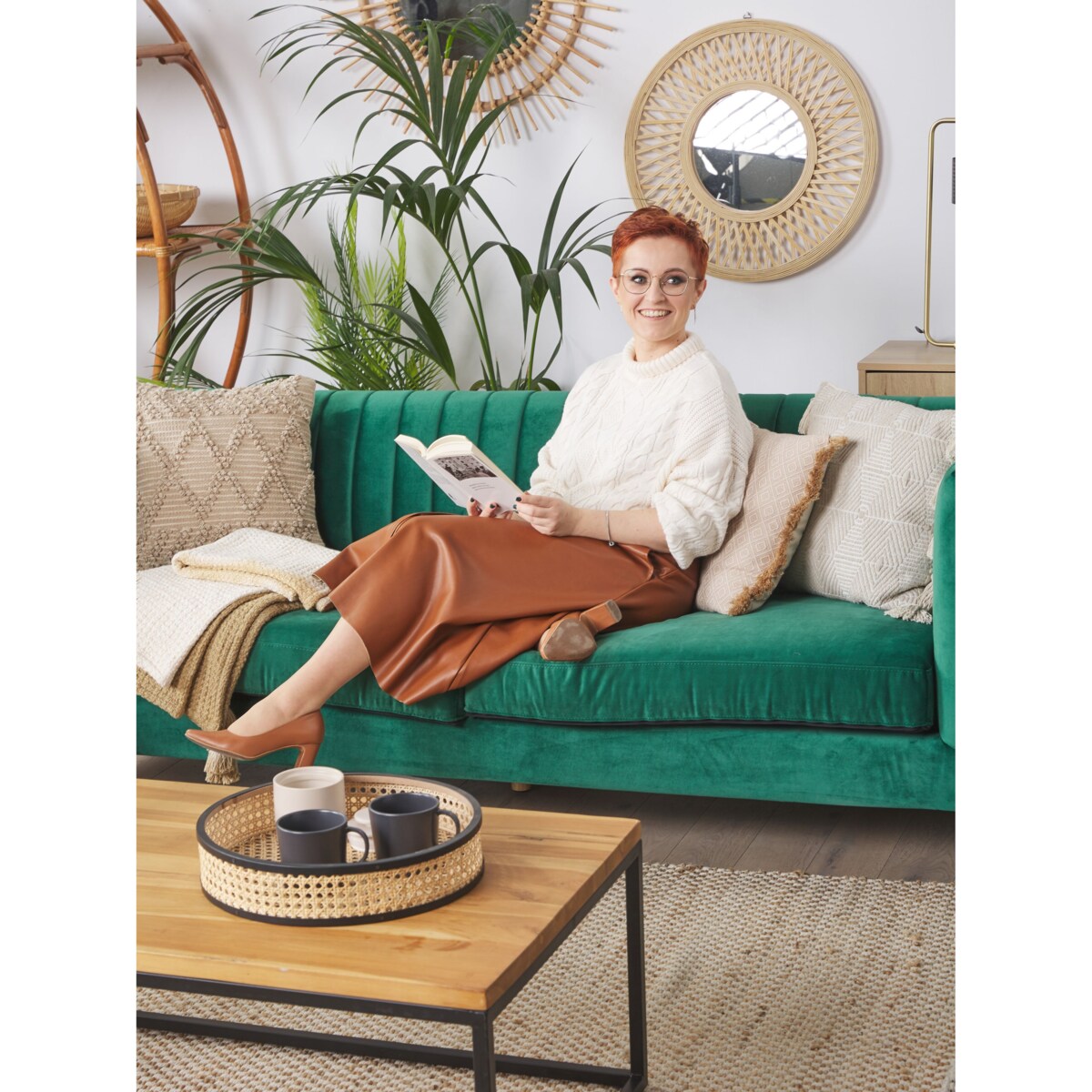 Sofa 3-osobowa welurowa zielona ARVIKA