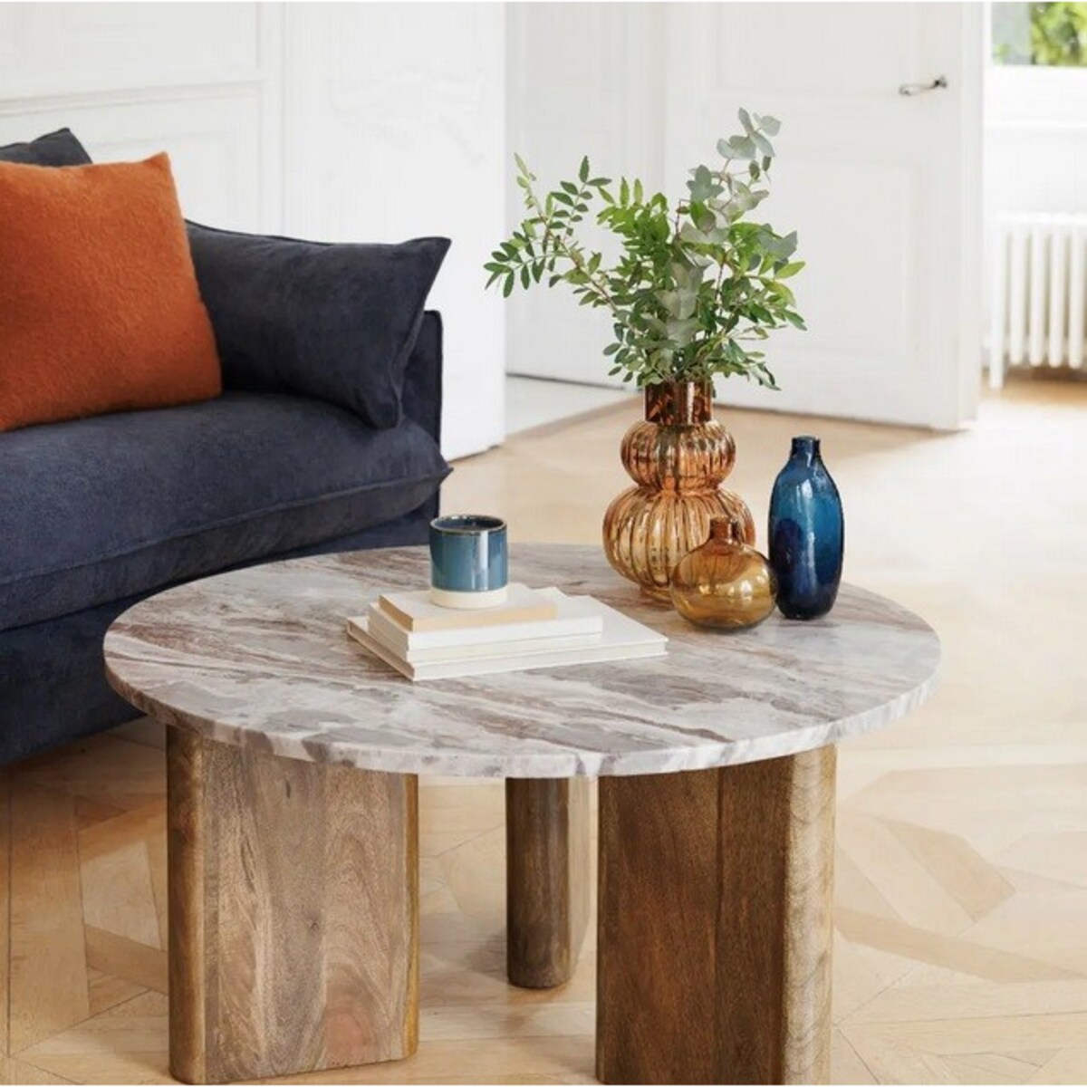 Stolik kawowy marmur, drewno mango Capo 91,5 cm