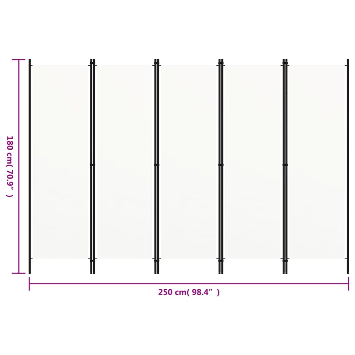 vidaXL Parawan 5-panelowy, biały, 250 x 180 cm