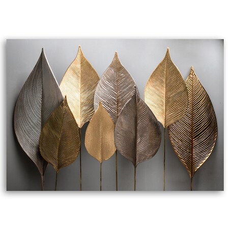 Obrazy do salonu loft hotelu Minimalistyczne Złote Liście Abstrakcja 100x70
