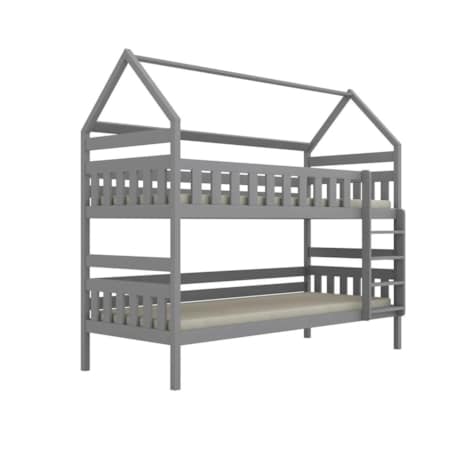 Łóżko piętrowe domek FELIKS 160x80 szare drewniane