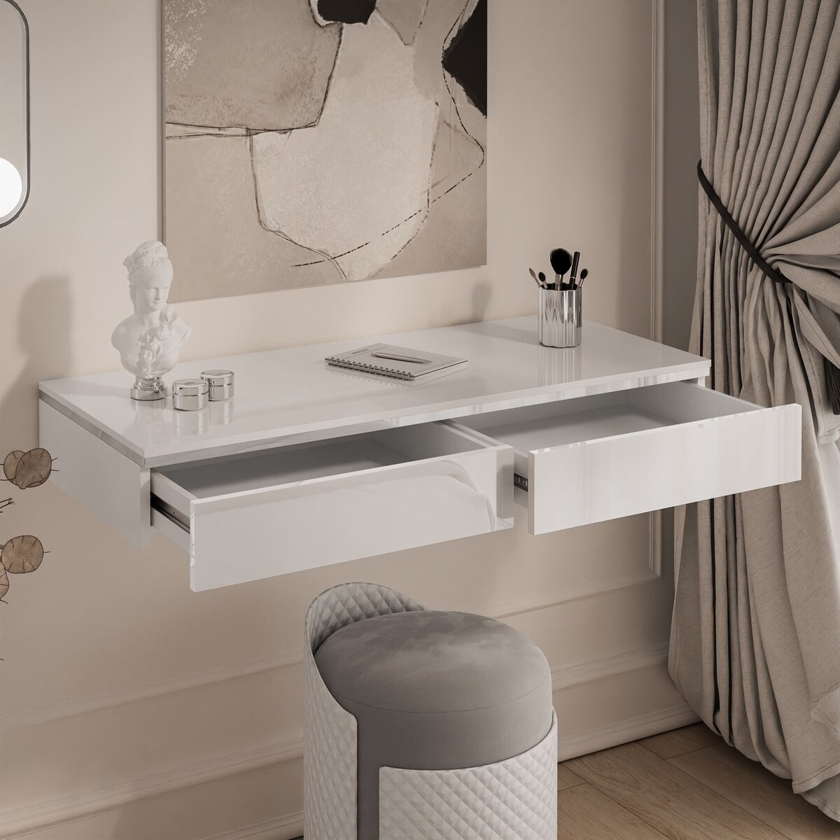 Toaletka kosmetyczna AURORA SILVER wisząca biały połysk