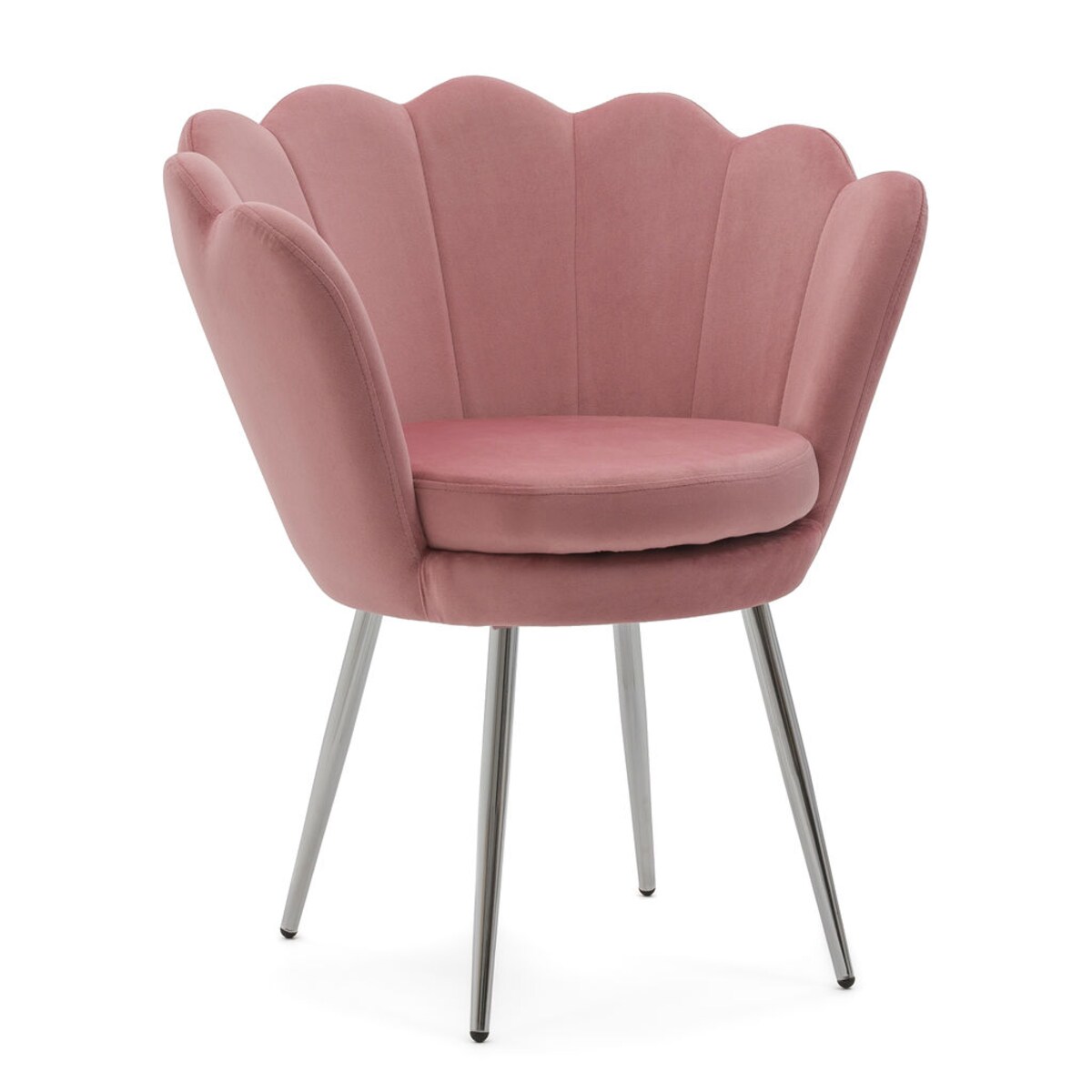 Krzesło muszelka SHELL różowe welurowe glamour srebrne nogi do toaletki