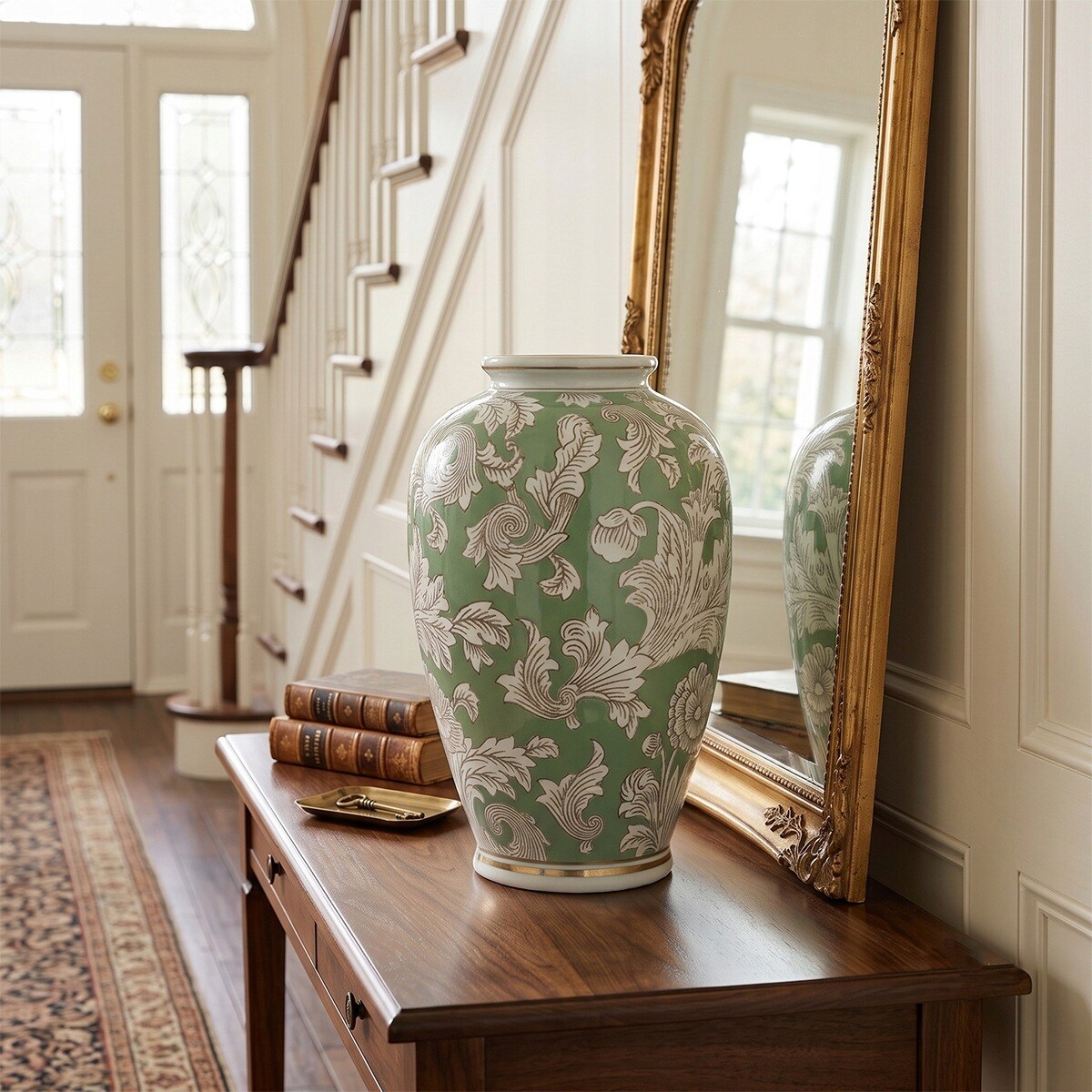 WAZON NA KWIATY TULIPANY BUKIET CERAMICZNY ZIELONY BIAŁY DUŻY DO DOMU 30cm