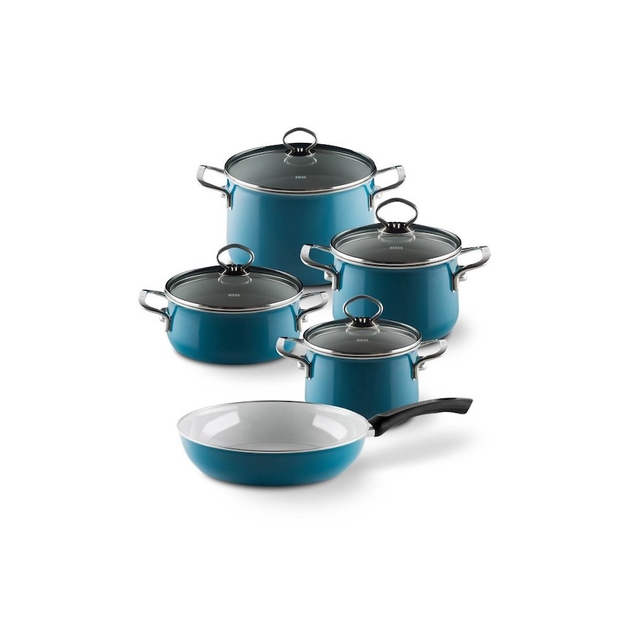 aquamarin Set Morski Zestaw 4 Garnków Emaliowanych Z Pokrywkami I Patelnią