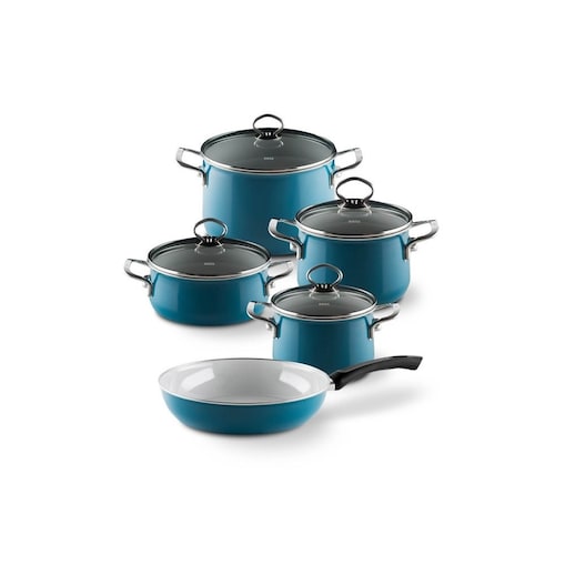 aquamarin Set Morski Zestaw 4 Garnków Emaliowanych Z Pokrywkami I Patelnią