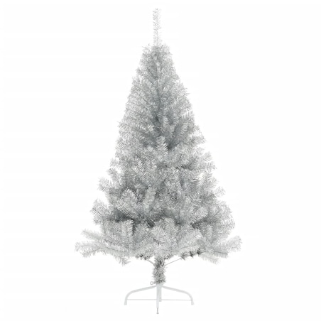 vidaXL Sztuczna choinka połówka ze stojakiem, srebrna, 120 cm, PET