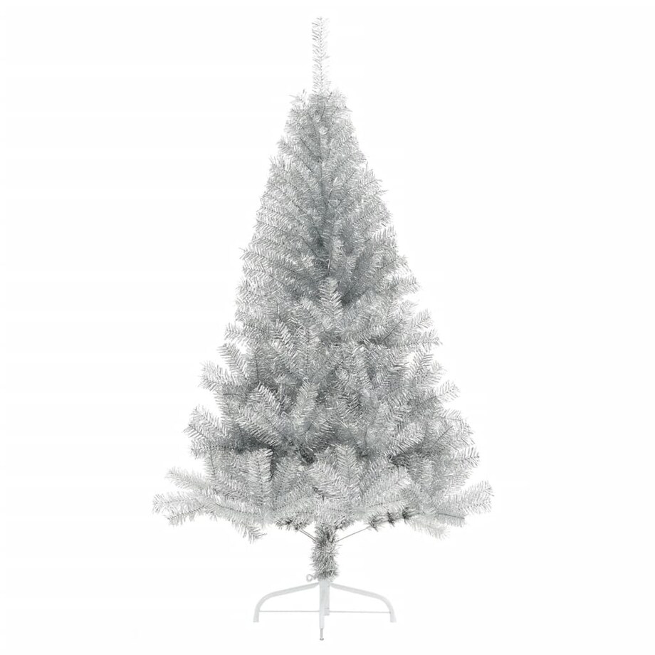 vidaXL Sztuczna choinka połówka ze stojakiem, srebrna, 120 cm, PET