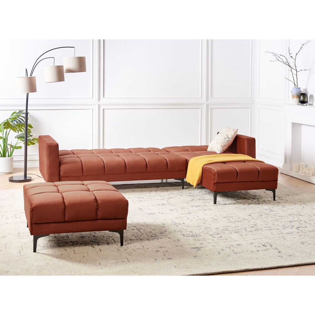 Sofa narożna lewostronna z otomaną ALNES Jasnoczerwony Welur Lewostronny