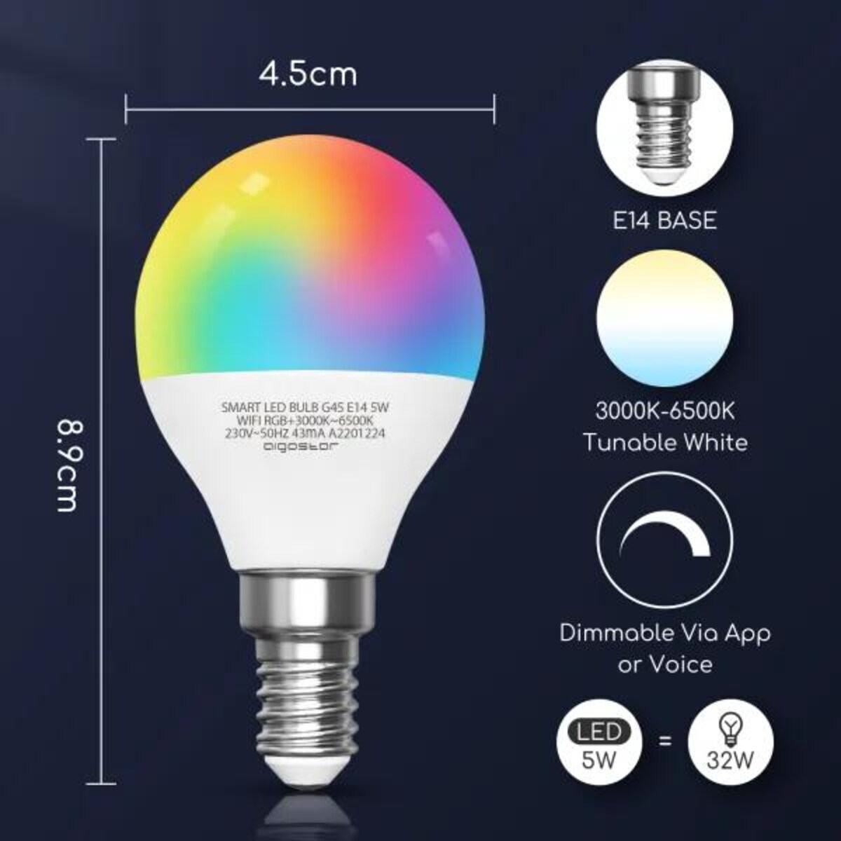 inteligentna żarówka led g45 e14 wi-fi 5w