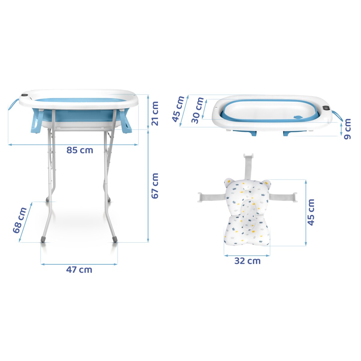 Wanienka składana dla dziecka niemowląt Ricokids termometr LCD poduszka + stojak