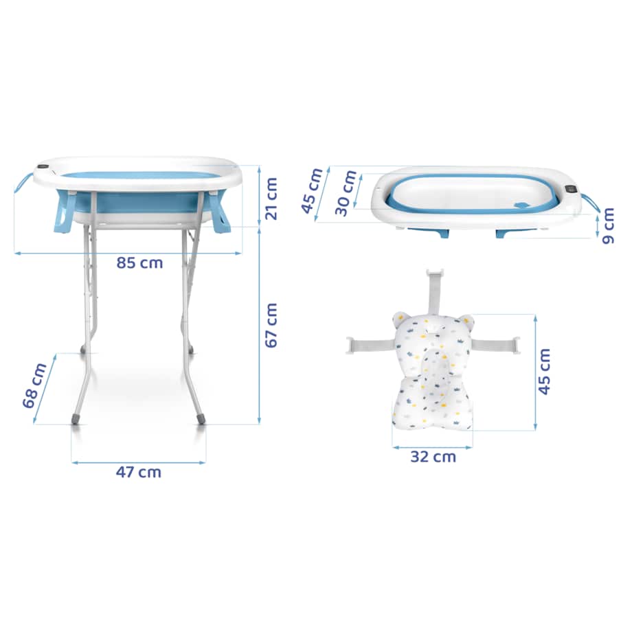 Wanienka składana dla dziecka niemowląt Ricokids termometr LCD poduszka + stojak