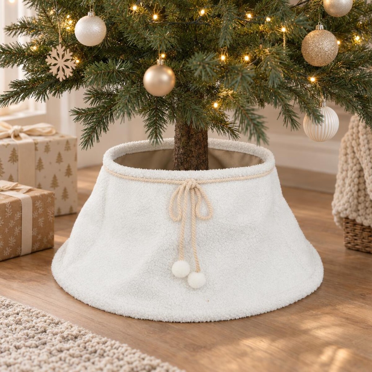 Spódniczka pod choinkę z białego pluszu, Ø 56 cm
