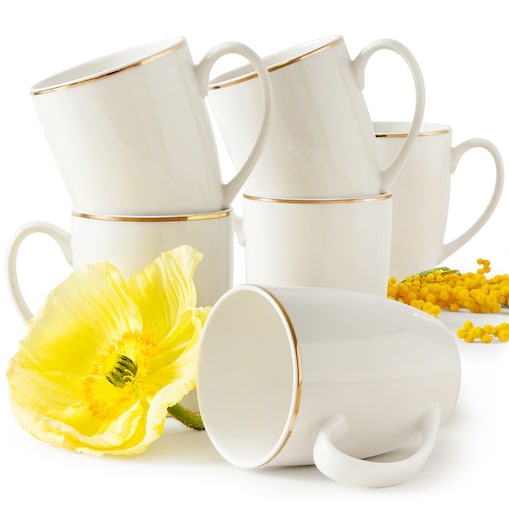 KONSIMO AD BELLA, Kubek 6 szt., kolor ecru/złoty