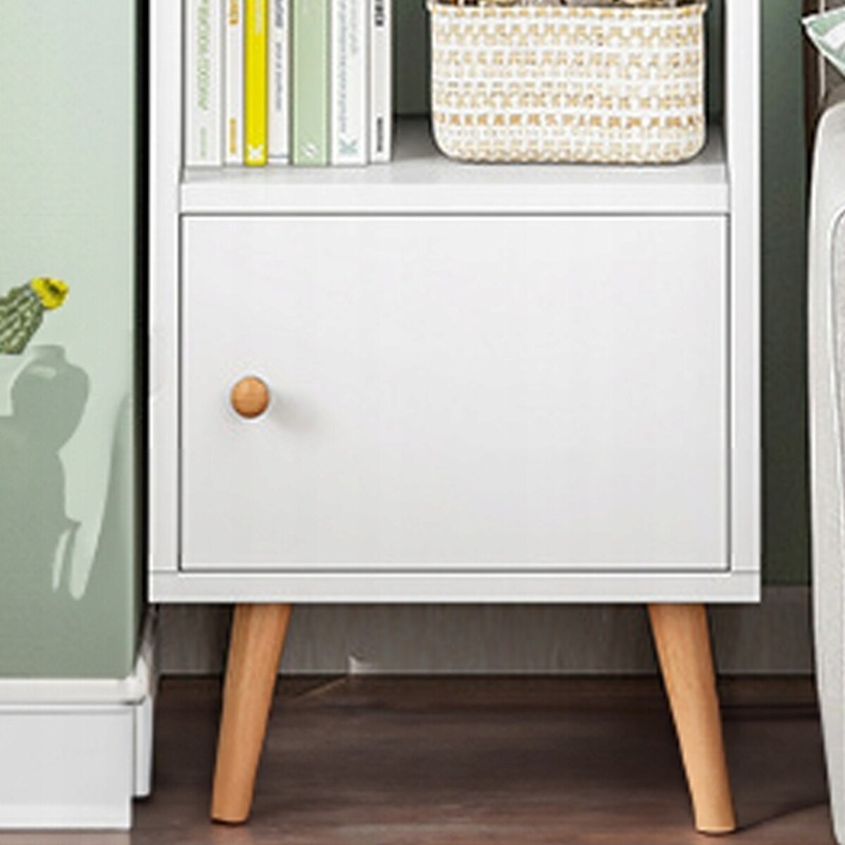 Regał stojący biały na książki półki wysoki skandynawski słupek szafa