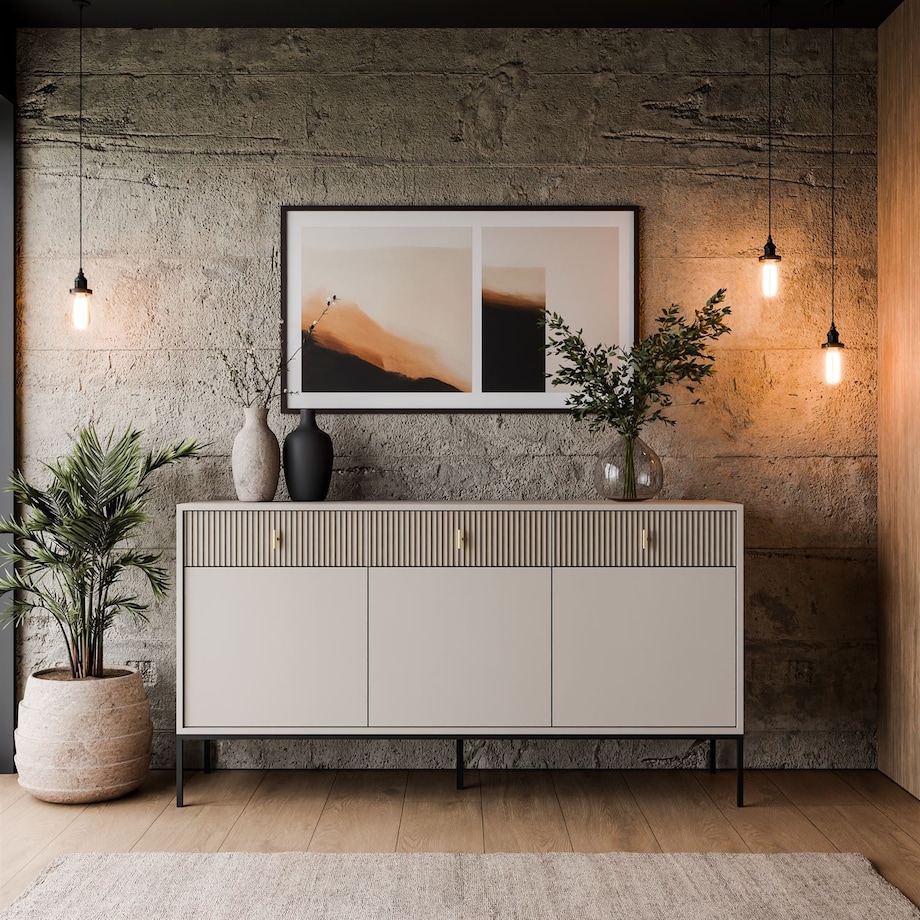 Komoda MIDNIGHT 3D3S z trzema szufladami na stelażu, kaszmir