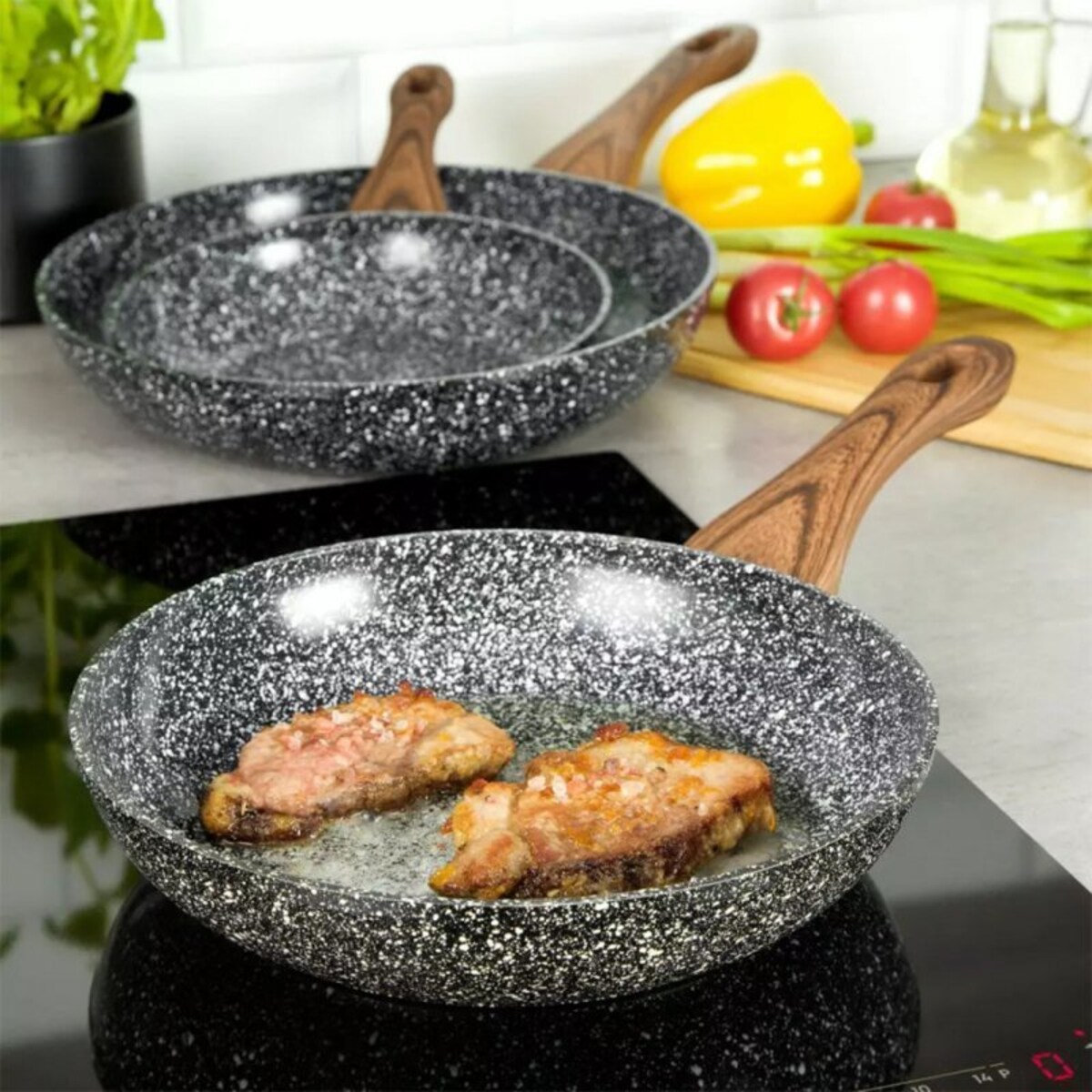 Patelnia Granitowa 24Cm Granit Wood Kinghoff Kh-1028