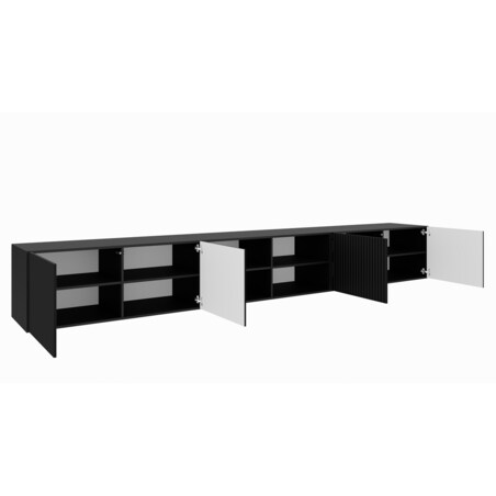 Szafka RTV NOELI 300 otwarta z półkami do salonu, ryflowana- czarna