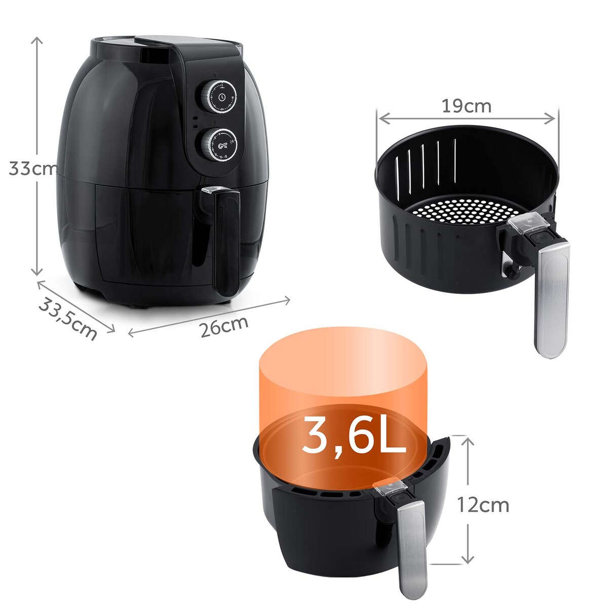 Frytkownica beztłuszczowa AIR FRYER mocna 3.6l Berdsen