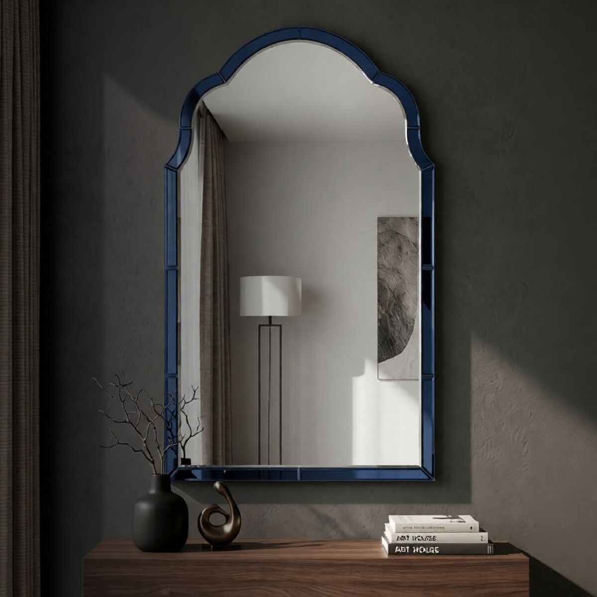 Lustro ścienne Tangier, kolor niebieski, płyta MDF i szkło, 62 x 1 x 100 cm, do salonu i przedpokoju, Mauro Ferretti
