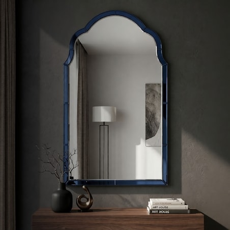 Lustro ścienne Tangier, kolor niebieski, płyta MDF i szkło, 62 x 1 x 100 cm, do salonu i przedpokoju, Mauro Ferretti
