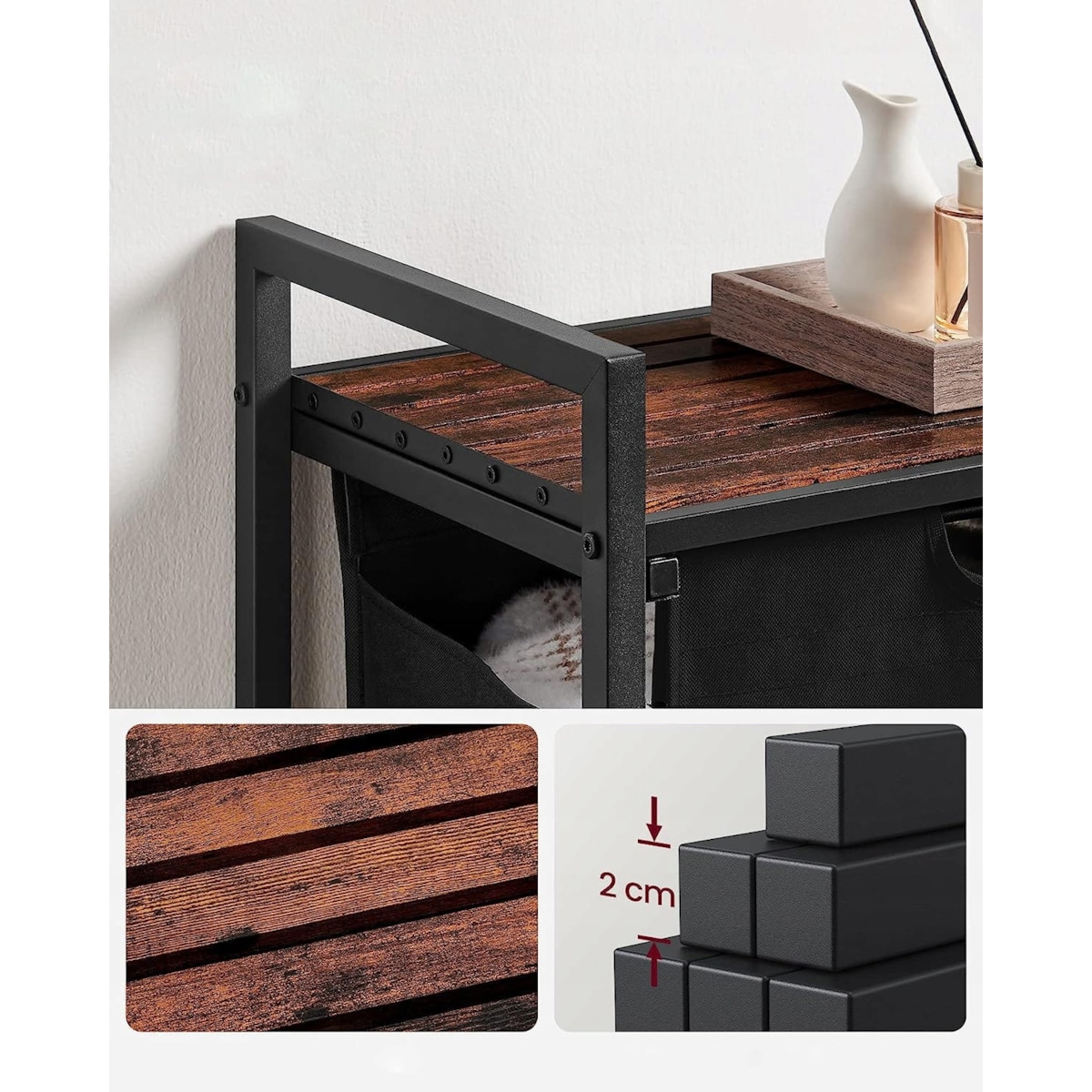 Szafka Łazienkowa Kosz 50X33X72 Cm Czarny, Rustykalny Brąz