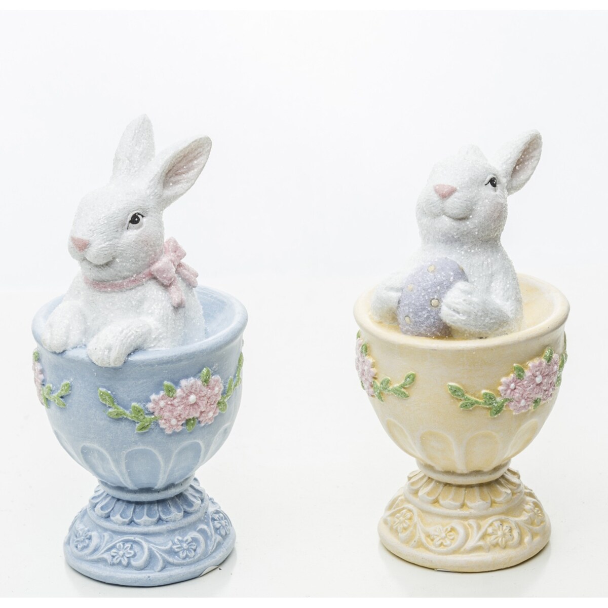 Dekoracja - 2 króliczki w kolorowych kieliszkach 9,5x5x5 cm