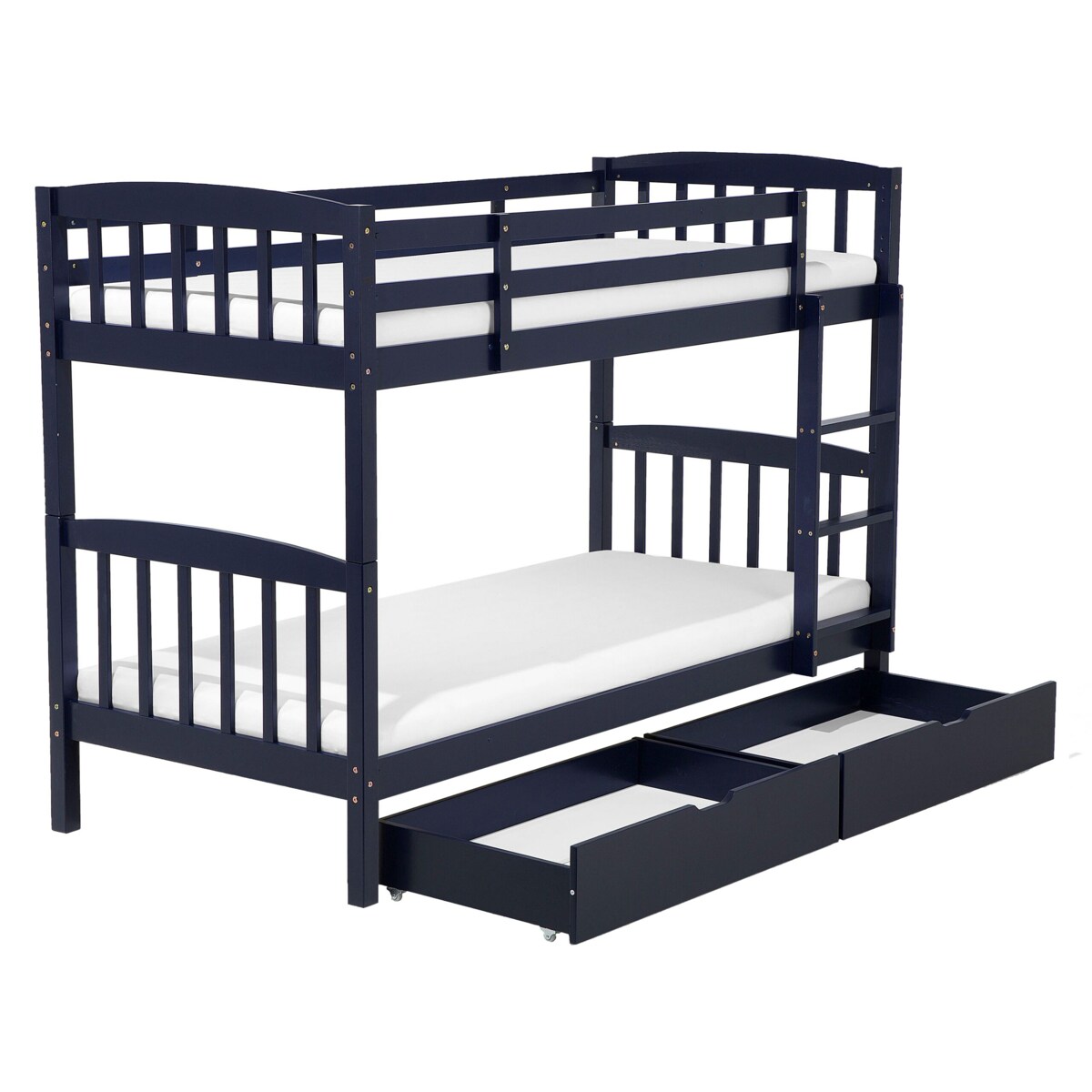 Łóżko piętrowe z szufladami drewniane 90 x 200 cm niebieskie REVIN