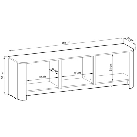 Szafka RTV BALI trzydrzwiowa pojemna o zaokrąglonych kształtach kaszmirowa