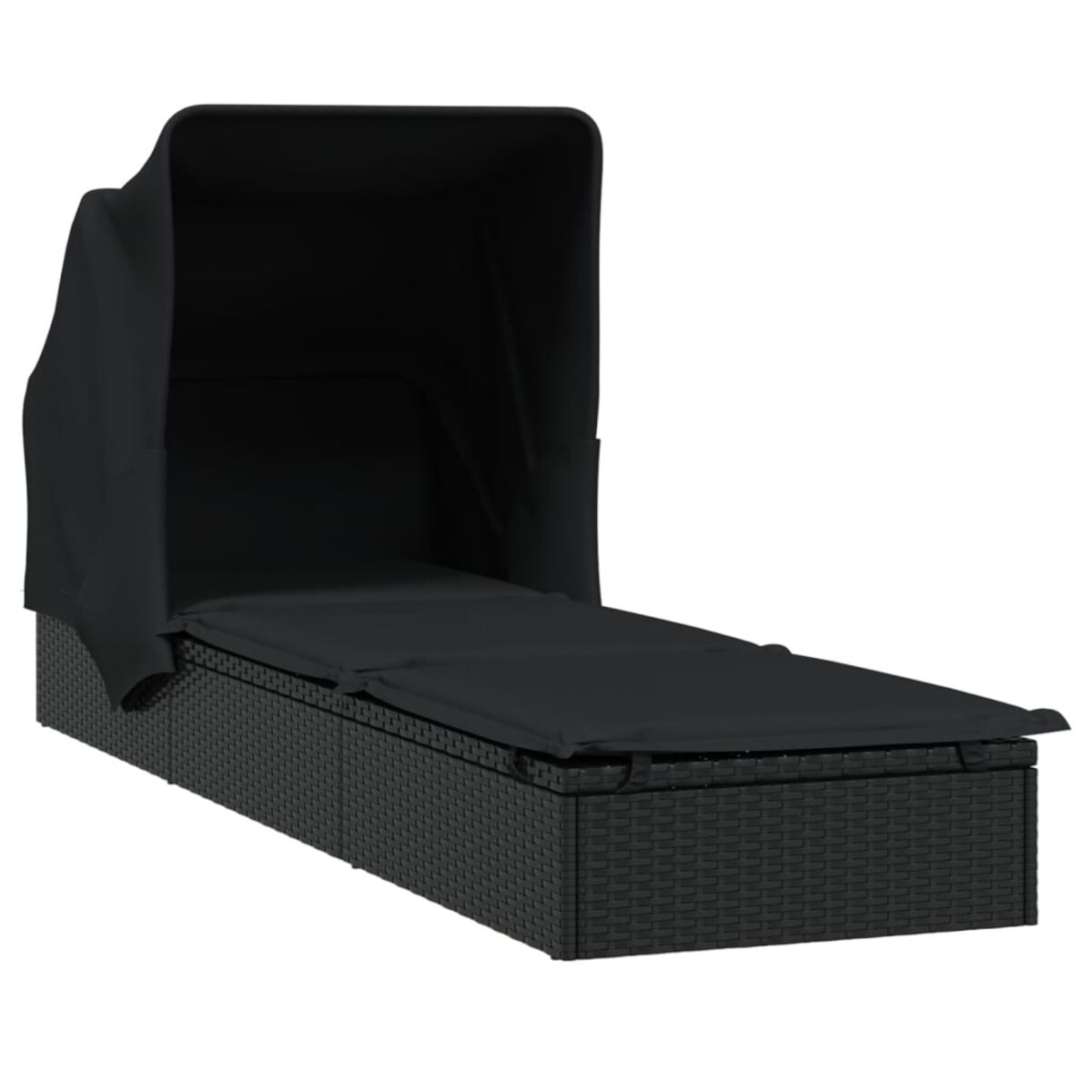 vidaXL Leżak ze składanym dachem, czarny, 213x63x97 cm, polirattan