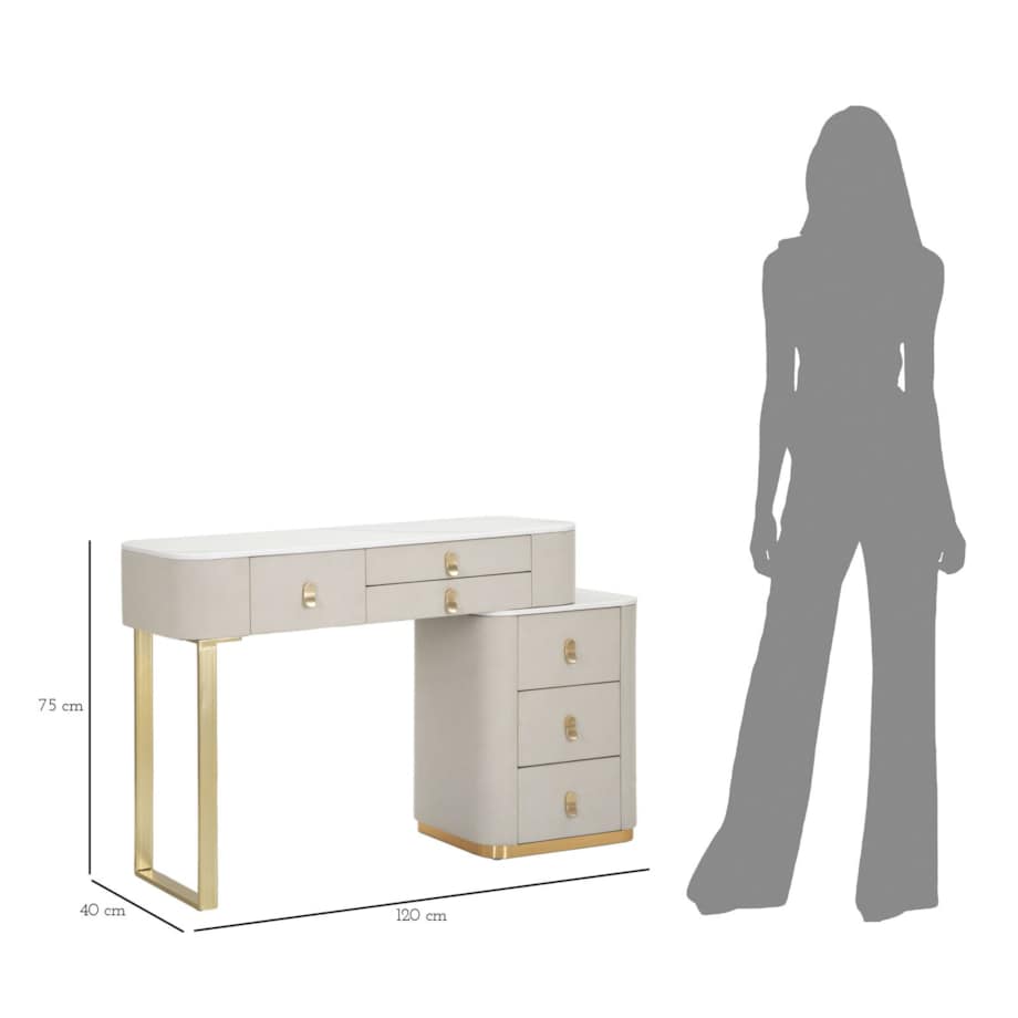 Toaletka Beauty, 120 x 40 x 75 cm, konsola do makijażu, kremowy, złoty, drewno sosnowe, płyta MDF, metal, Mauro Ferretti