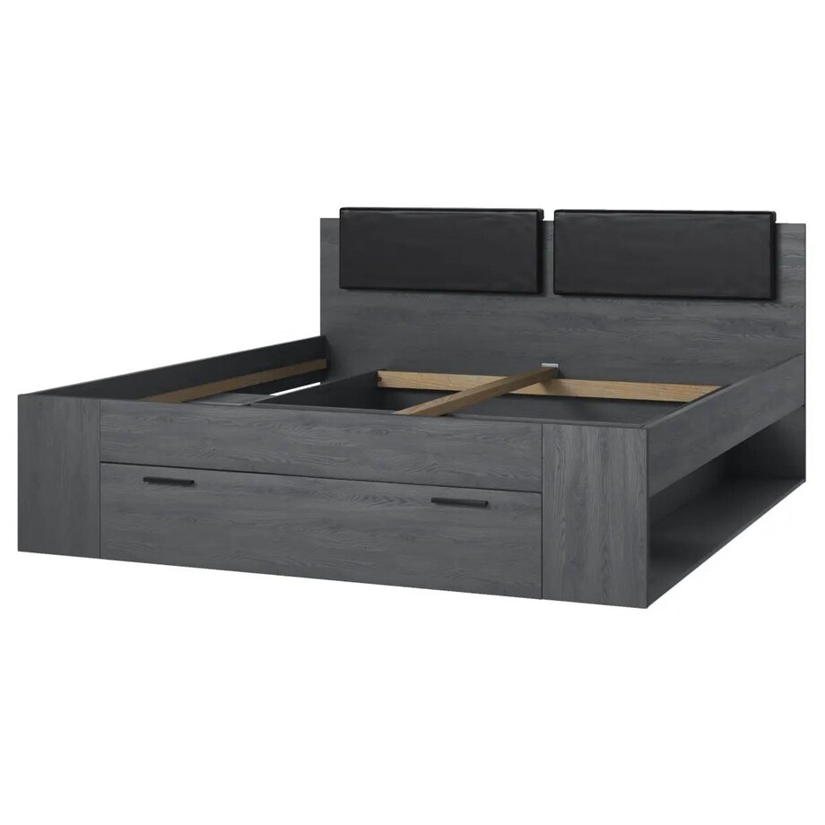 Łóżko GALAXY 180x200 dąb carbon z szufladą i tapicerowanym zagłowiem