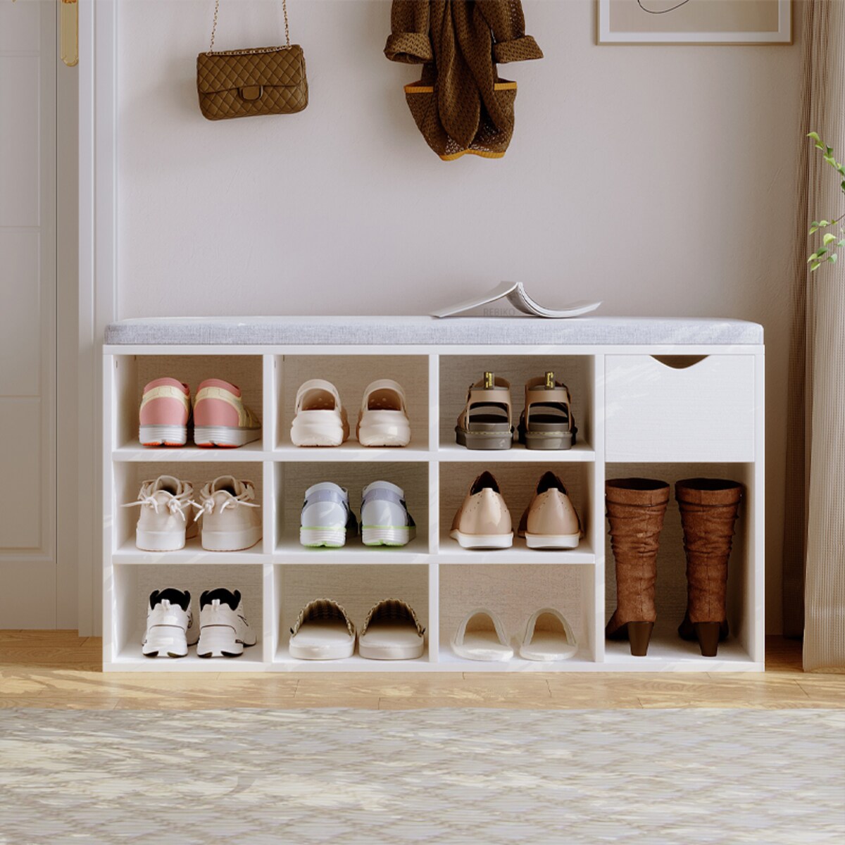 Szafka na buty z siedziskiem biała ławka przedpokój nowoczesna 100cm