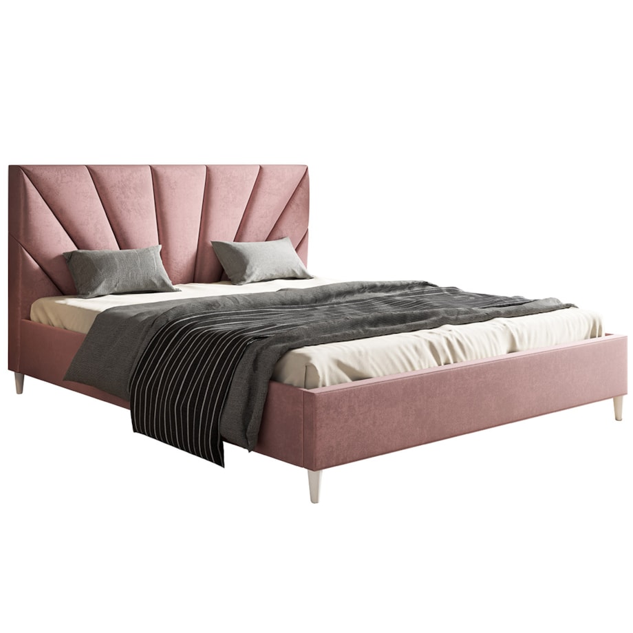 Łóżko tapicerowane 160x200 LUXO 3 na wysokich nogach, do sypialni- różowe