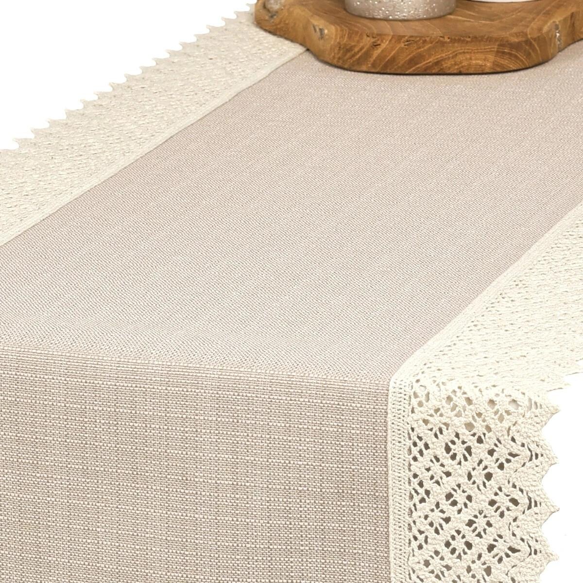 Bieżnik P130 cappucino z koronką K307 ecru - 40x240 cm - ecru
