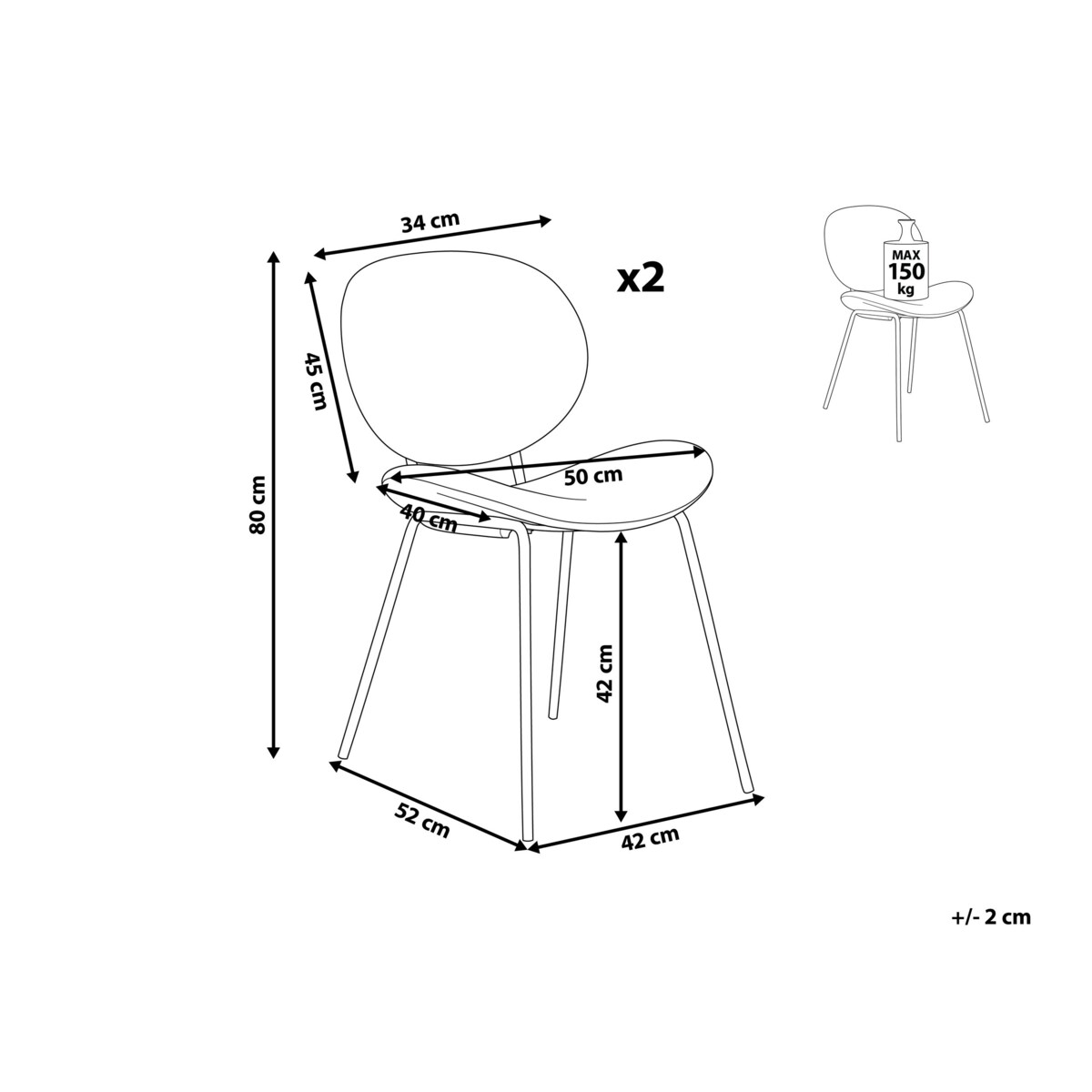 Zestaw 2 krzeseł do jadalni welurowy jasnoszary LUANA