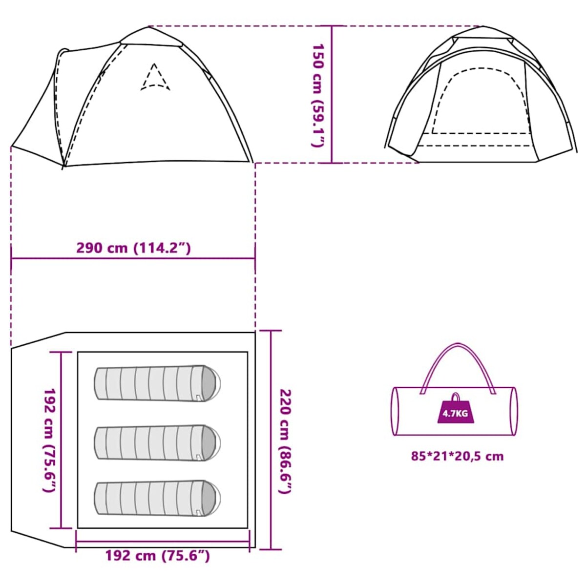 vidaXL Namiot turystyczny, 3-os., zielony, szybkie rozkładanie