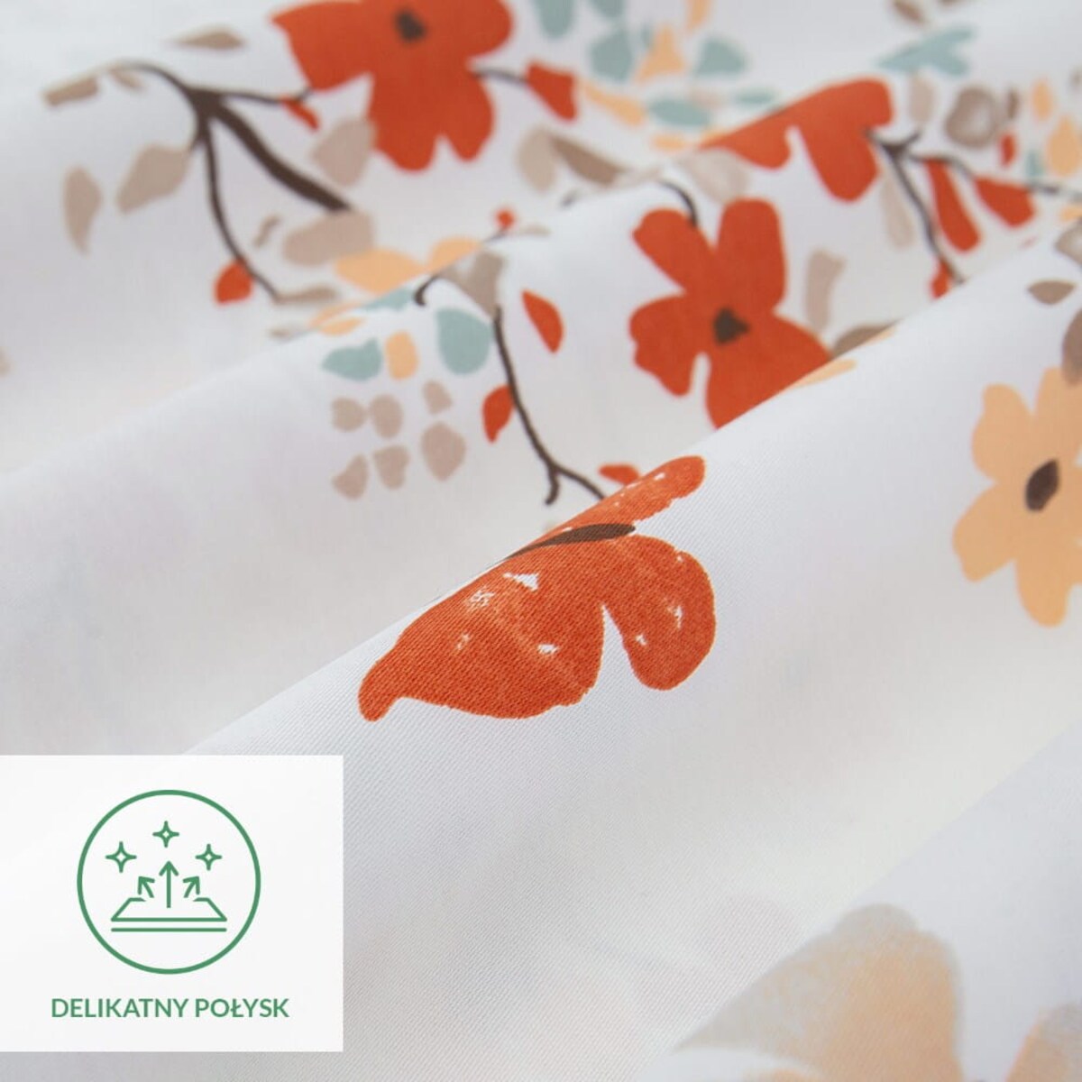 Pościel satyna bawełniana 160x200 Exclusive Ela biała w pomarańczowe kwiatki