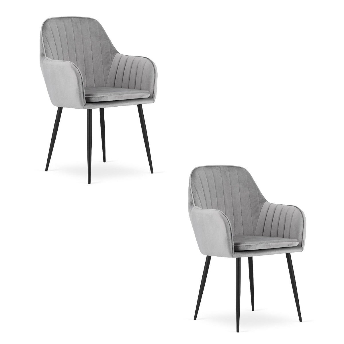 Krzesło Do Jadalni Kuchni Salonu Lugo - Aksamit Srebrno-Szary / Nogi Czarne X 2