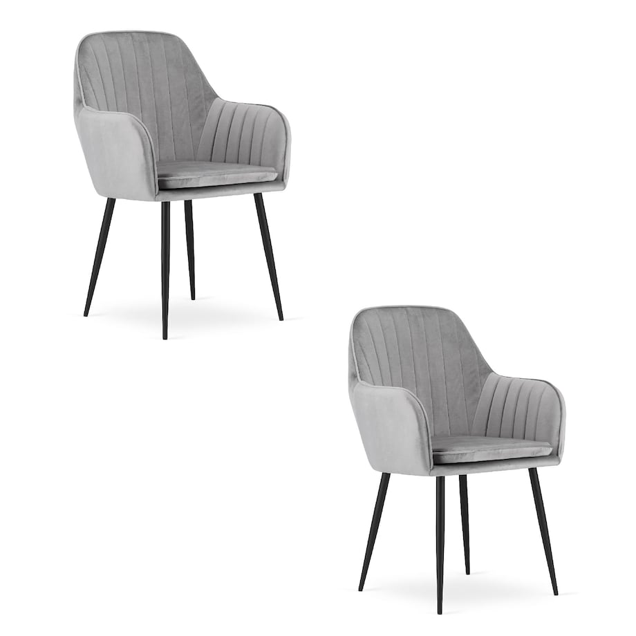 Krzesło Do Jadalni Kuchni Salonu Lugo - Aksamit Srebrno-Szary / Nogi Czarne X 2