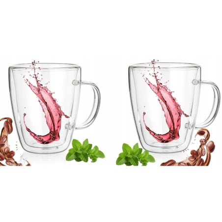 2x SZKLANKA KUBEK termiczna 300 ml podwójna ścianka na kawę herbatę z uchem