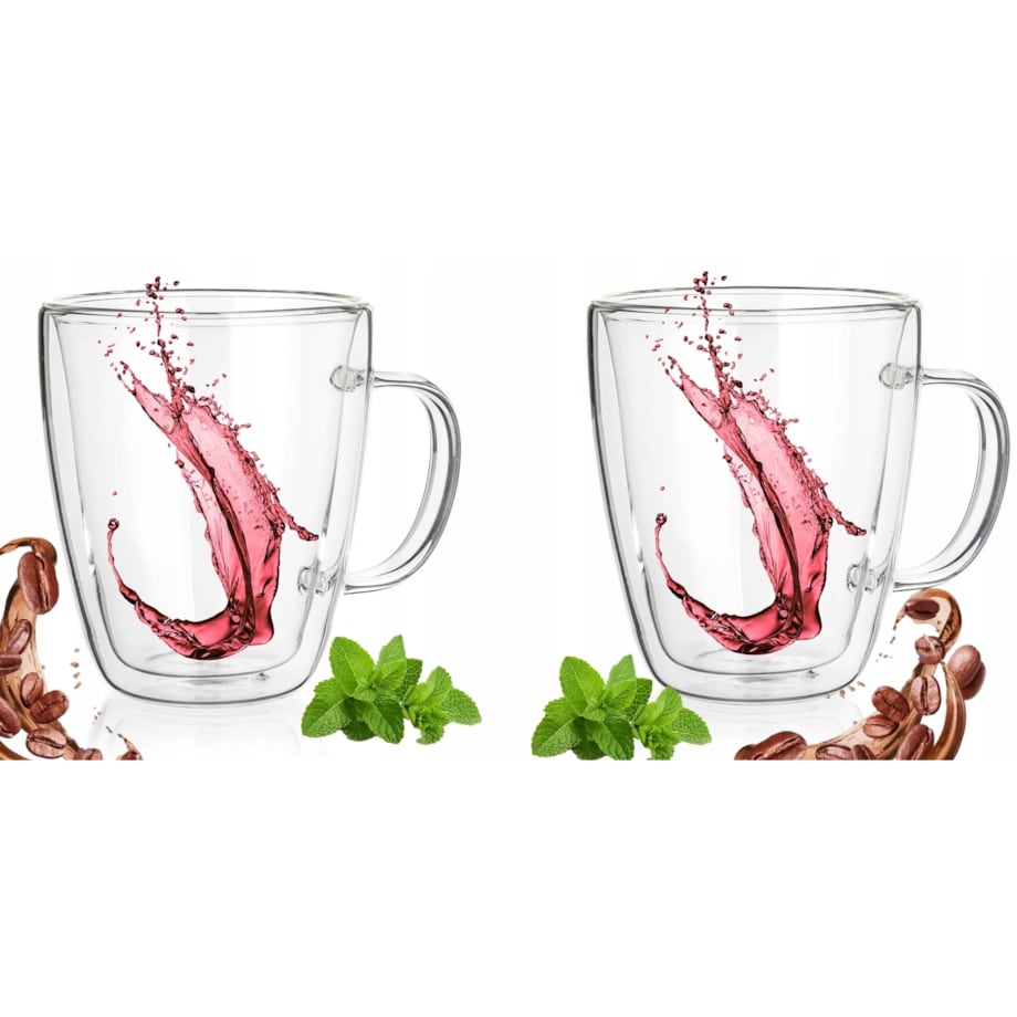 2x SZKLANKA KUBEK termiczna 300 ml podwójna ścianka na kawę herbatę z uchem