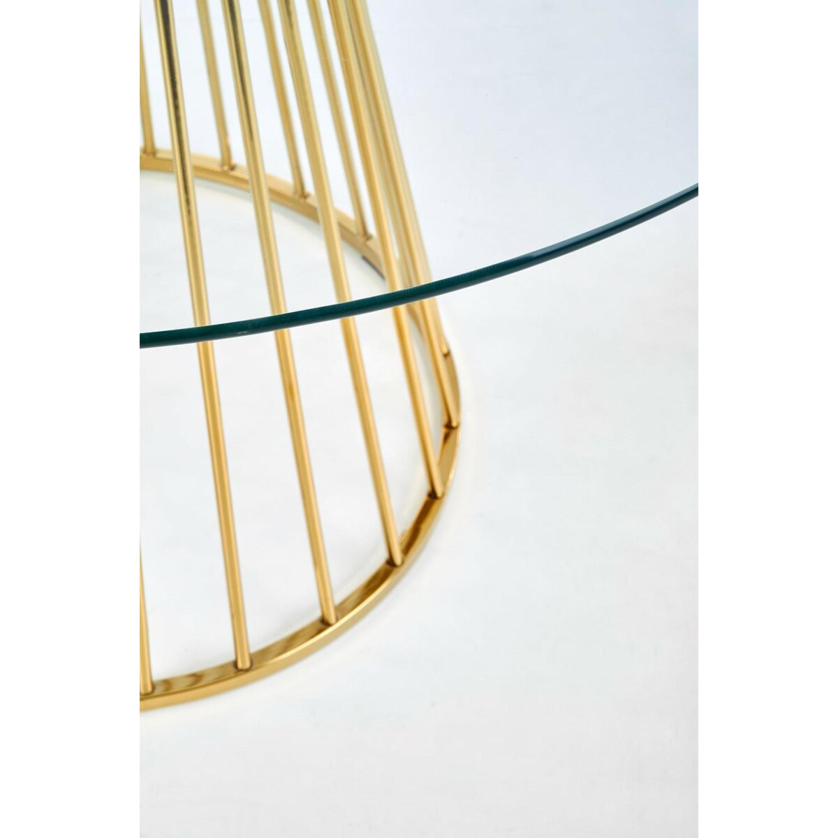 STÓŁ OKRĄGŁY Dabro 120cm SZKLANY BLAT stalowa ZŁOTA PODSTAWA